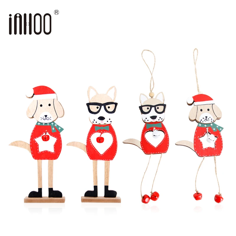 

INHOO 4pcs Creative Wooden dog Craft living room ornaments nordic style Room Wall Hanging Accessories For Home Decor Kids Gift