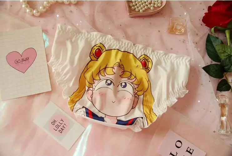 Sailor Moon Prtint Milk Wire трусики милые девушки мультфильм трусы рюшами бантом женские аниме японский Низкая талия трусы - Цвет: White 4