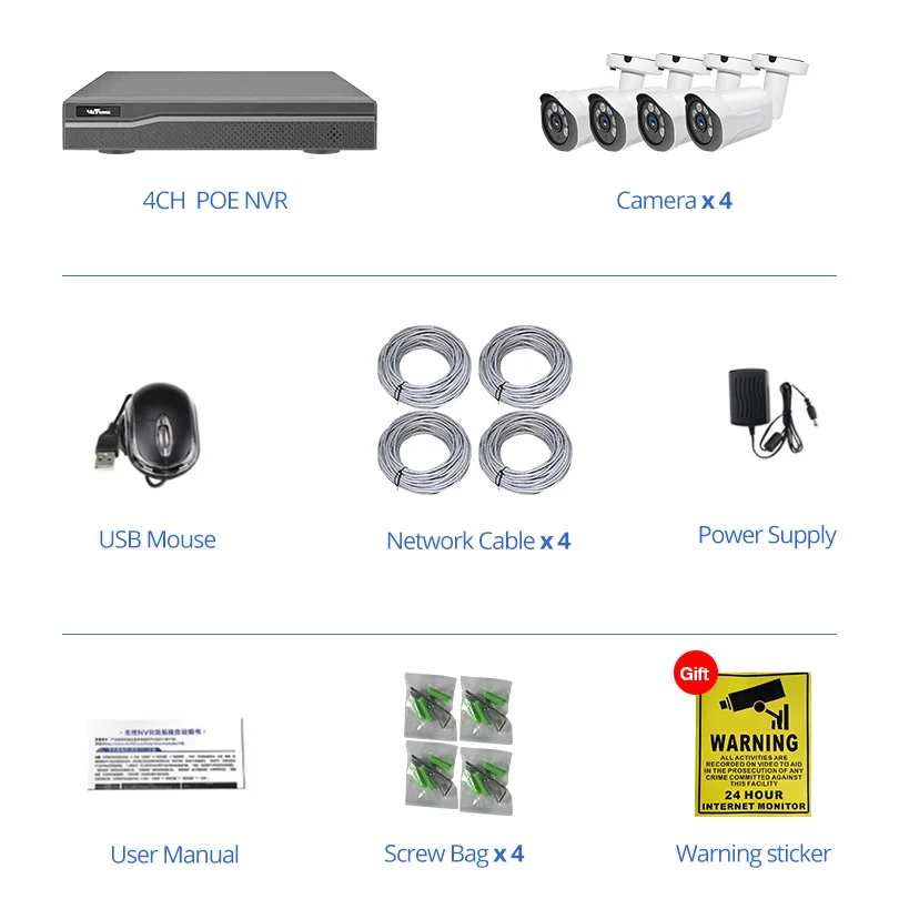 Wetrans CCTV камера системы IP 4CH Открытый 1080P H.265 аудио охранная система