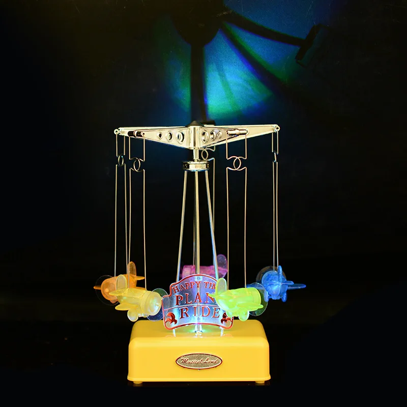 

Plastic Plane Model LED Lighting Music Box Desktop Crafts Clockwork Hand Cranked Music Box Carousel Music Children Birthday Gift