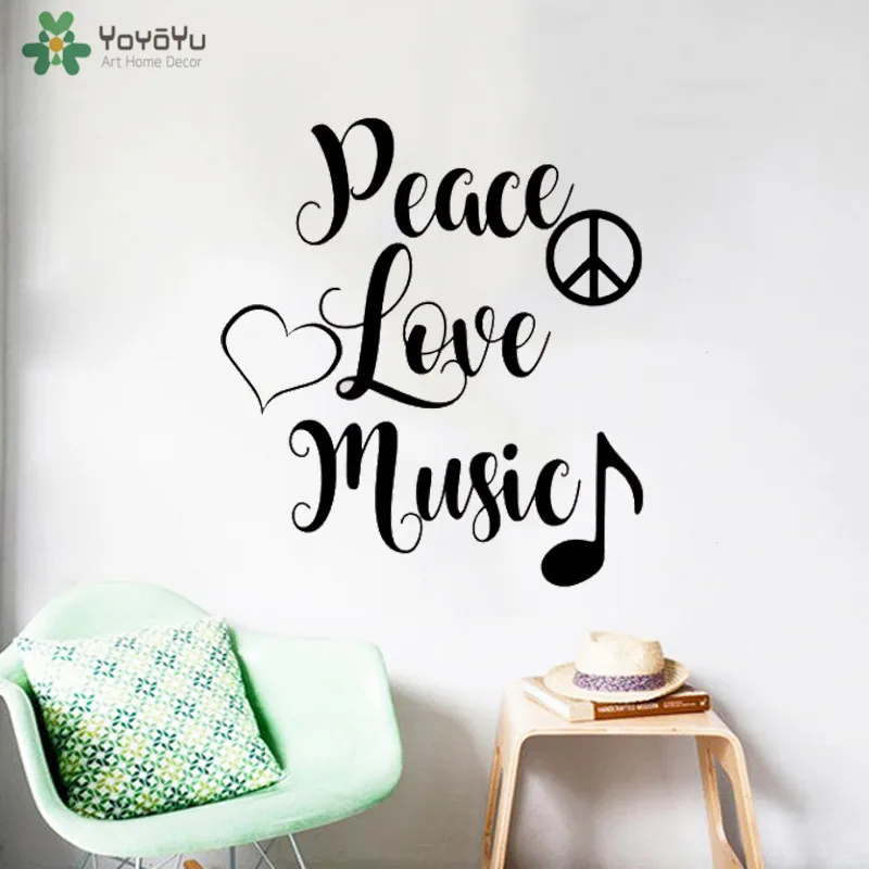

YOYOYU Wall Decal Peace Love Music Quote Wall Stickers For Bedroom Home Decoration Accessories Fashion Modern Design Decor SY922