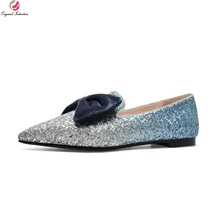 Дизайн; Новинка; Великолепная Женская обувь на плоской подошве; блестящие туфли на плоской подошве с острым носком; цвет черный, синий, белый, серебристый; женская обувь; размеры США 4-10,5