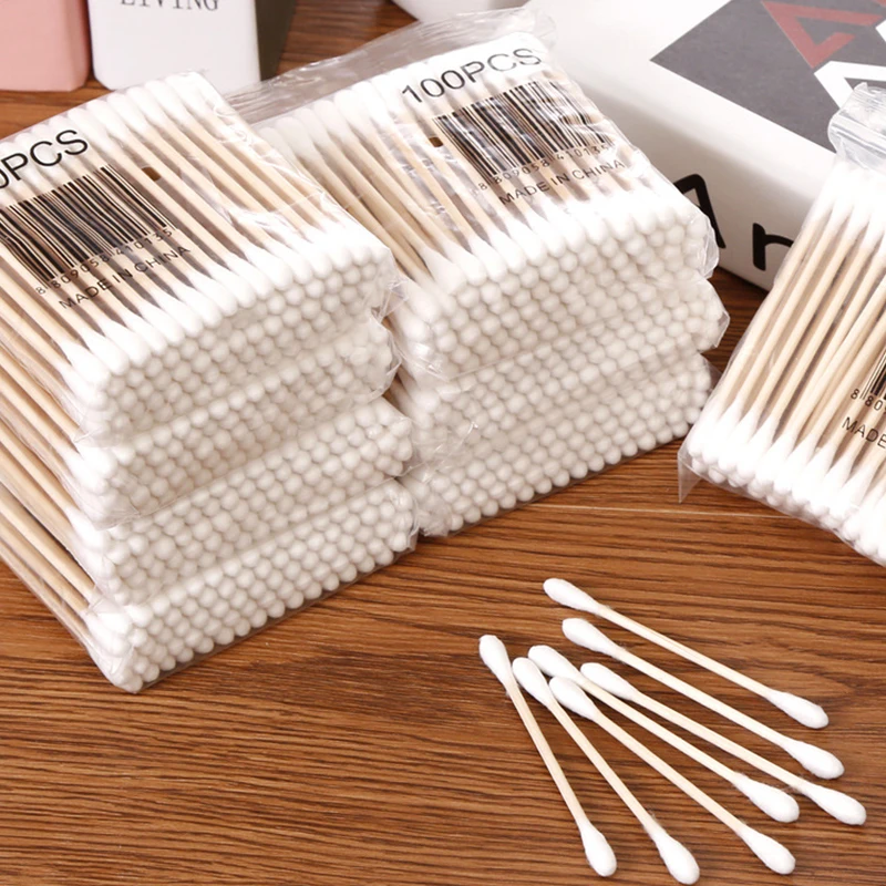 

100 Pcs Double Head Cotton Swab Women Makeup Cotton Buds Tip For Medical Wood Sticks Nose Ears Cleaning Health Care Tools