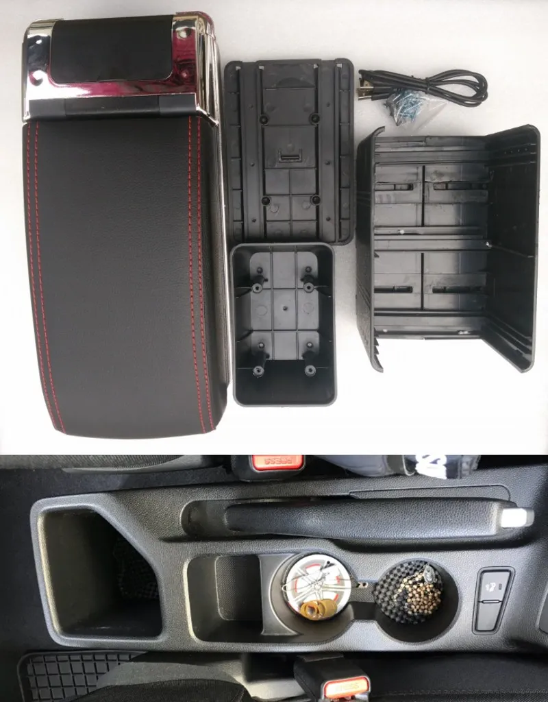 

For Hyundai I20 armrest box central Store content Storage box hyundai armrest box with cup holder ashtray USB interface