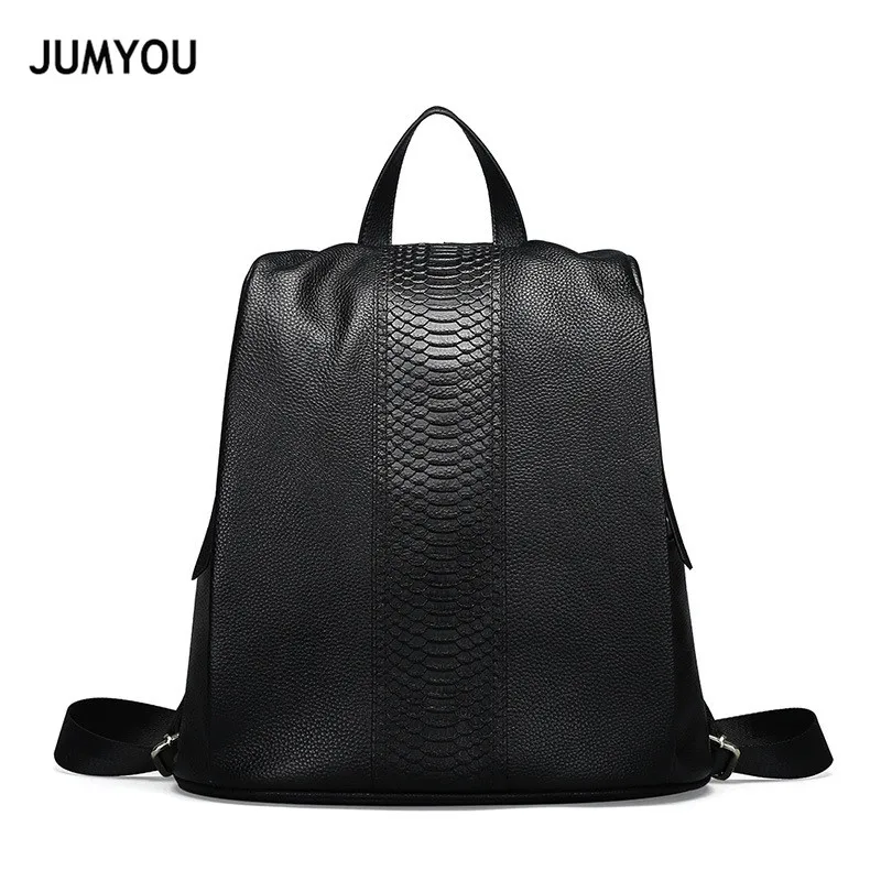 

Backpack Women Genuine Leather Alligator Black Soft Casual Fashion Real Leather Backpacks For Female Travel Backpacks For Girls