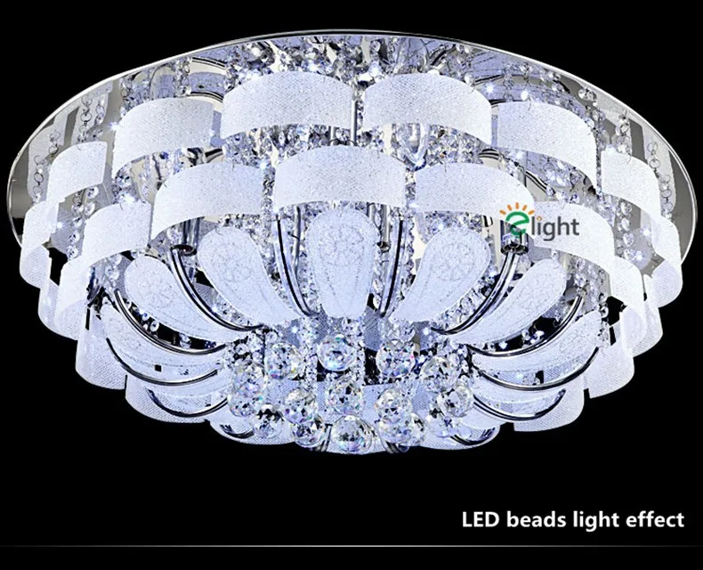 Современный круглый хрустальный светодиодный потолочный светильник с дистанционным управлением, роскошный блеск K9, кристальная пластина, хромированная стеклянная потолочная лампа для фойе