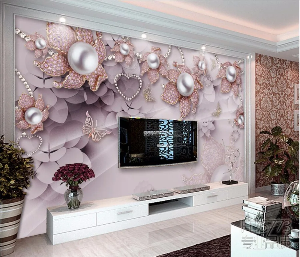 Beibehang personalizado foto papel de parede grande fresco 3d flores luxo 3d jóias tv fundo da parede 3d 32 HTB15qTyl8USMeJjy1zjq6A0dXXab