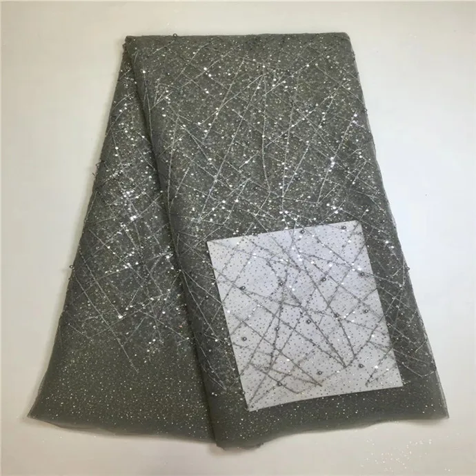 2018 Hot Latest Grey African Lace Fabric/ High Quality Nigeria Mesh Lace/ French Tulle Beaded Fabric For Fashion Dresses | Дом и сад