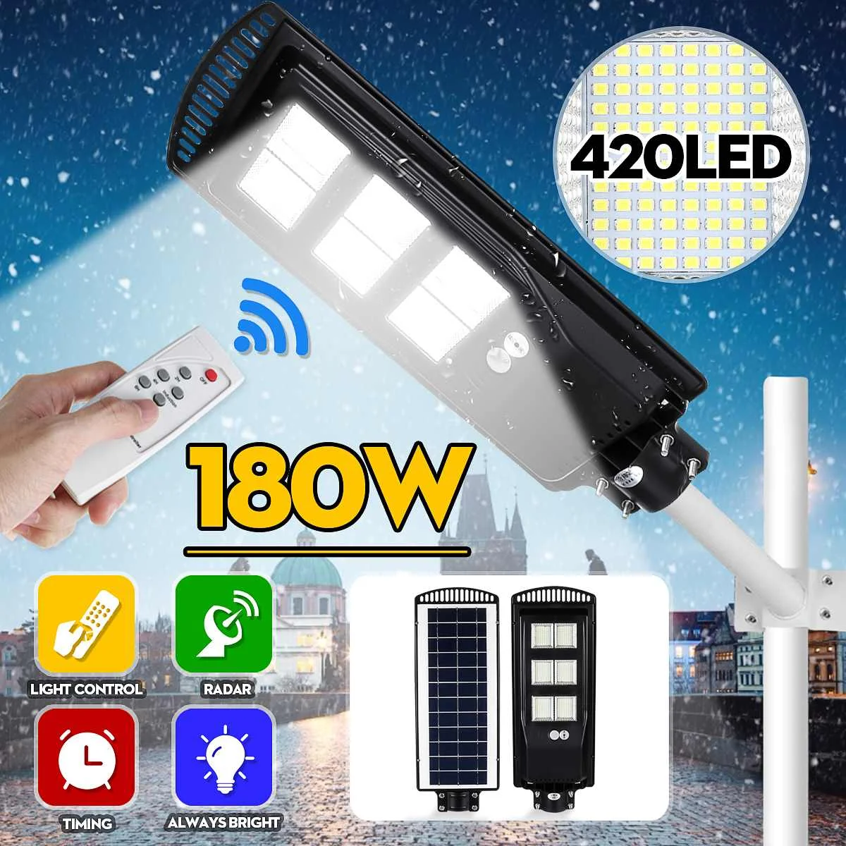 

80W 140W 180W Black LED Solar Panel Street Light with Remote Control Street Lamp Outdoor Garden Wall Lamp Security Lighting