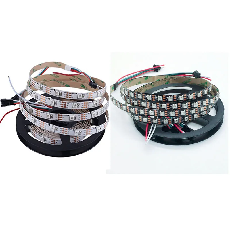 Светодиодная лента WS2812B WS2812 1 м 2 3 4 5 умная RGB черно белая Водонепроницаемая
