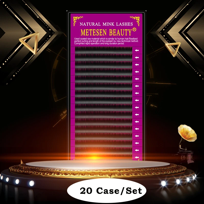 

METESEN BEAUTY 20 Trays/set Darkest Faux Mink Eyelash Extension J B C D Curl Length 8-15mm from professional wholesale factory