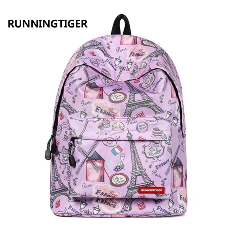 RUNNINGTIGER розовый рюкзак с принтом Эйфелевой башни Женский Повседневный Рюкзак