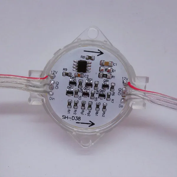 

42mm diameter WS2811 RGB full color pixel module;DC12V input;6leds inside;20pcs a string;IP68 rated;with clear cover