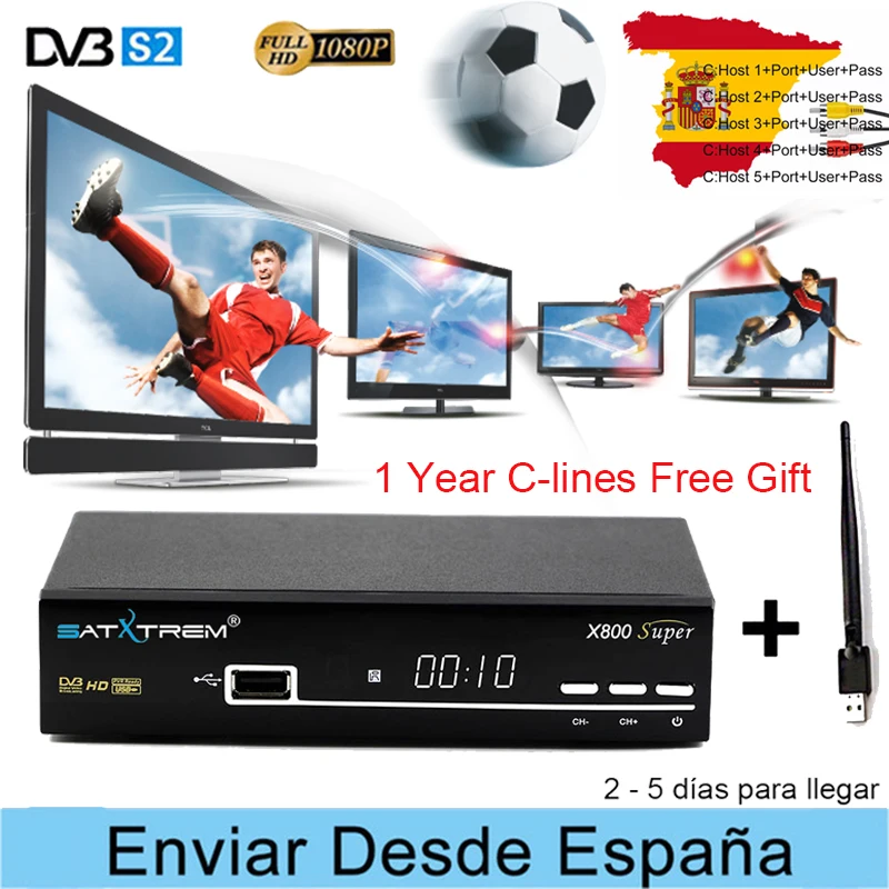 

Satxtrem x800 super 1080p decoder free satellite tv Receiver DVB-S2 Full HD decoder+USB WIFI+ 1 Year Europe 8 clines Receptor