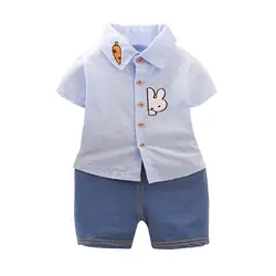 Одежда для маленьких мальчиков, летние комплекты одежды для новорожденных мальчиков, рубашки с короткими рукавами + джинсы, модные