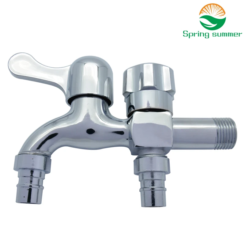 

SPRING SUMMER Wall Mount Chrome Finished Small Tap Decorative Double Garden Faucet Washing Machine Tap Double Using Bibcock Tap