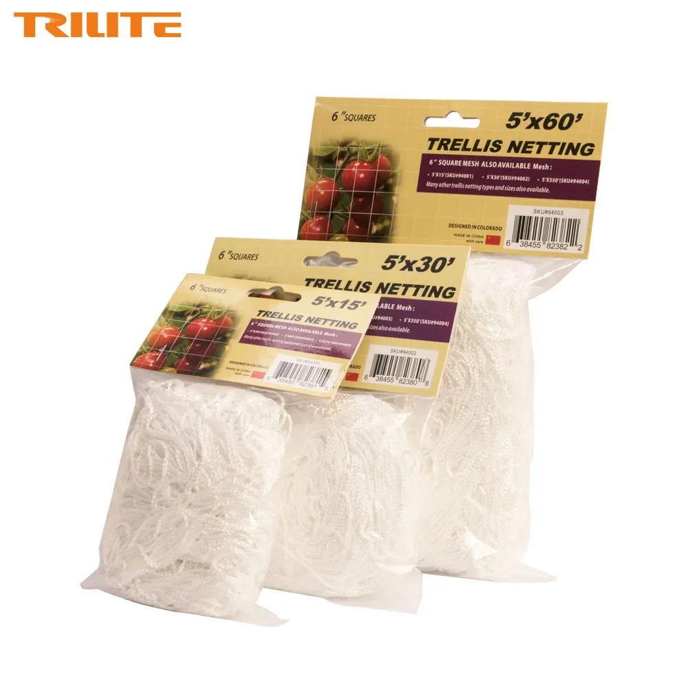 

TRI Brand Heavy-Duty Polyester Plant Trellis Netting 6" Square Mesh Tangle-Free Net 3 Size White Color Climbing Vine Netting