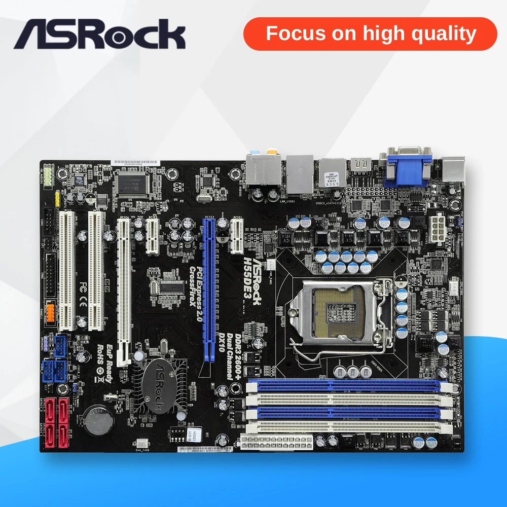 

Asrock H55DE3 Desktop Motherboard H55 Socket LGA 1156 i3 i5 i7 DDR3 16G SATA2 USB2.0 ATX