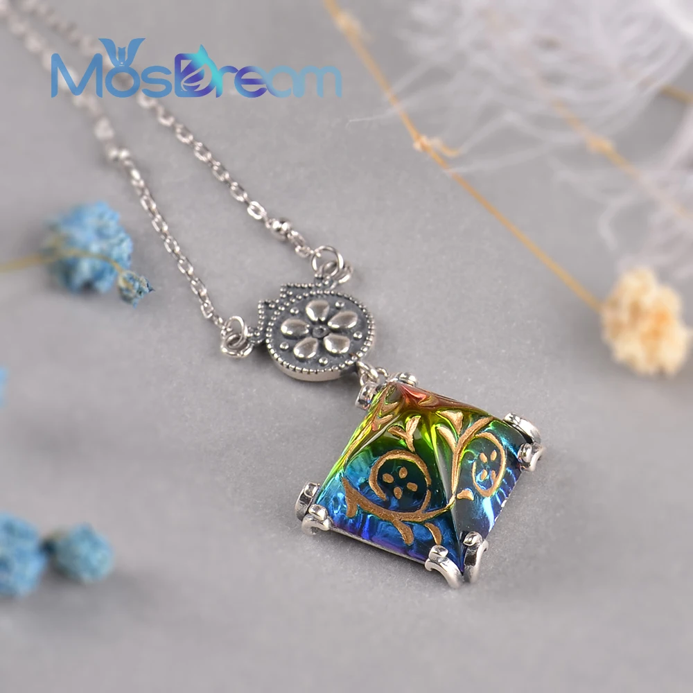 MosDream, пирамида, кабошоны, витраиль, выгравированный кулон, ожерелье для женщин, Западный античный s925 Серебряный кулон, романтическое ожерелье