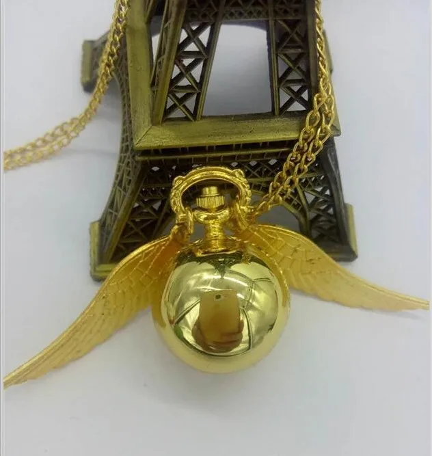 

Harry Potter Golden Snitch Pocket Watch Gift Box Luxury Wings Ball Vintage fob Necklace With Chain Pendant Relogio De Bolso Gift