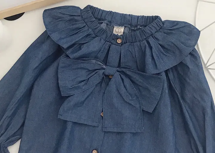 

2-6 Years Jean denim Baby Girls Blouse Children Kids School Blouses Bow Shirt Toddler Kids Shirt For Girl's Casual Clothing