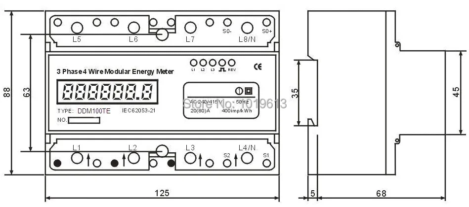 Монтажный измеритель ЖК-монитора 30(100) A 3*220 V/380 V/3*240 V/415 V