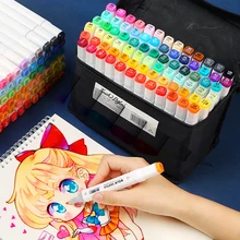 Mark pen set student 30/40/60 color white rod mark double head oily painted anime student design black bag art supplies Mark pen set student 30/40/60 color white rod mark double head oily painted anime student design black bag art supplies