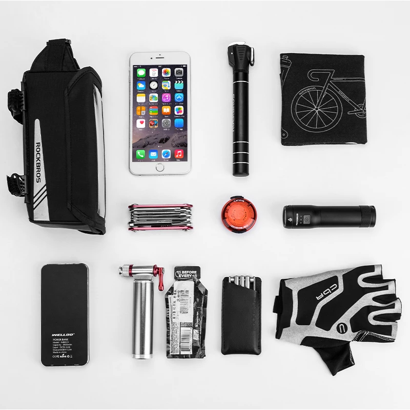 ROCKBROS Cycling Bike Bag Touch Screen Phone TPU Bicycle Bag Rainproof MTB Road Tube Front Frame Bag With Rain Cover