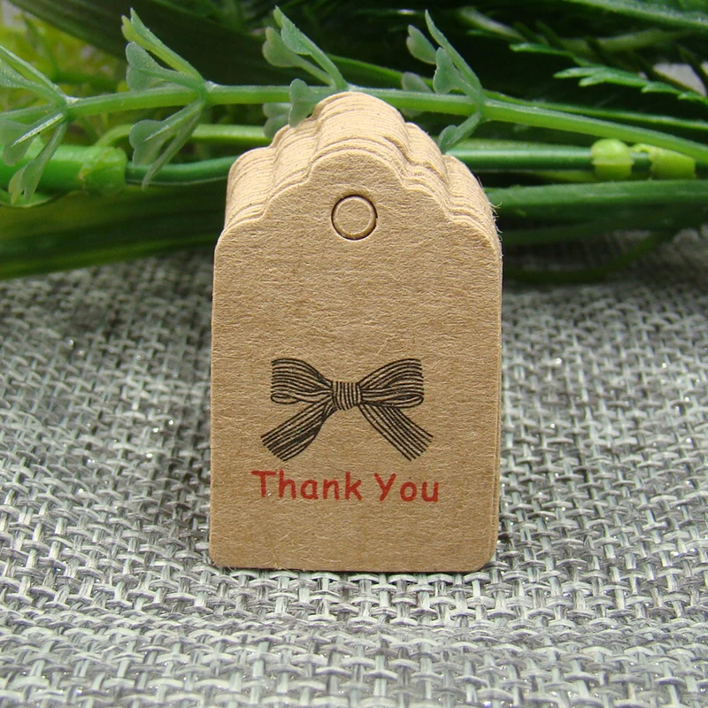 wholesale thank you gift tag with ribbon 100pcs per lot 3*2cm paper