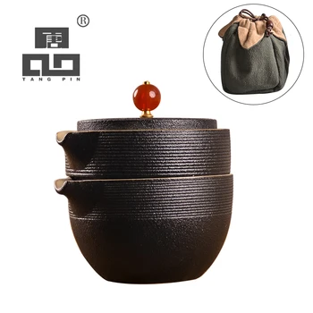 

TANGPIN black japanese ceramic teapot kettle gaiwan tea cups portable travel office tea set