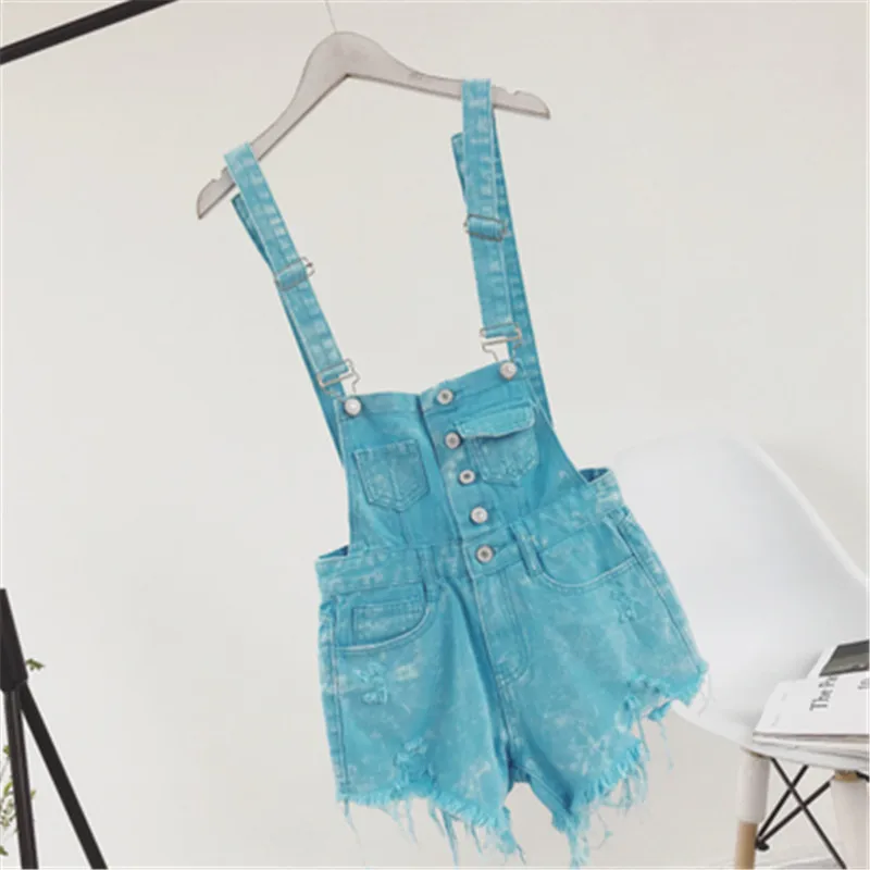 The new college wind denim strap shorts female summer hole loose Korean students was thin sling tide (7)