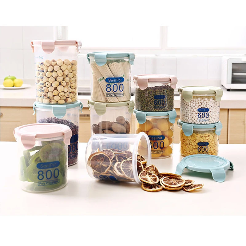 

Food Preservation Spice Jars Seal With Lid Grain Storage Sugar Bowl Kitchen Multifunction Snack Plastic Storage Box For Travelin