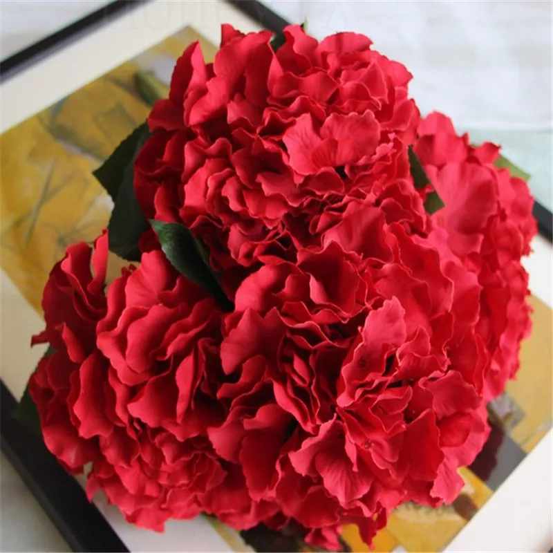 Красная искусственная Гортензия цветы поддельный Шелковый букет цветок для домашнего свадебного декора 48 см