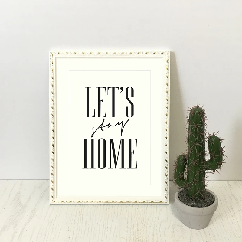 Lets Stay Home Quote Canvas Painting Wall Art Decor