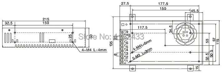 S-350 series general switching power supply&nbsp;mounting dimensions