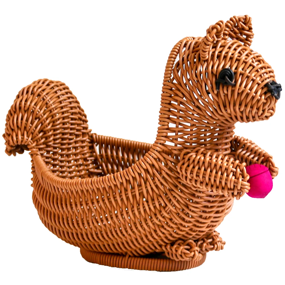 

Hand-Woven Cute Squirrel Storage Basket Rattan Kitchen Restaurant Fruit Bread Baskets Snack Organizer Tool