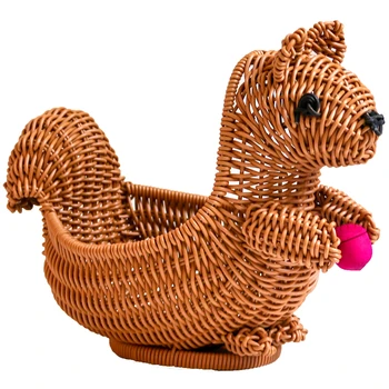 

Hand-Woven Cute Squirrel Storage Basket Rattan Kitchen Restaurant Fruit Bread Baskets Snack Organizer Tool