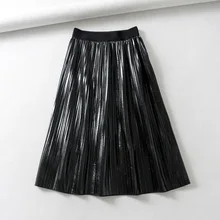 Новинка весны, черная юбка в западном стиле, облегающая и блестящая кожаная юбка, элегантная плиссированная юбка