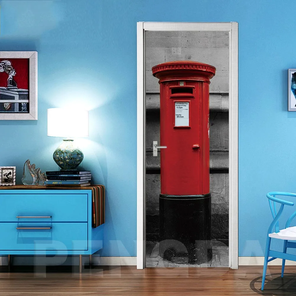 European Style Print 3D Door Sticker Phone Booth Motorcycle Picture Self Adhesive Home Decor For Bedroom Waterproof Art Poster | Дом и сад