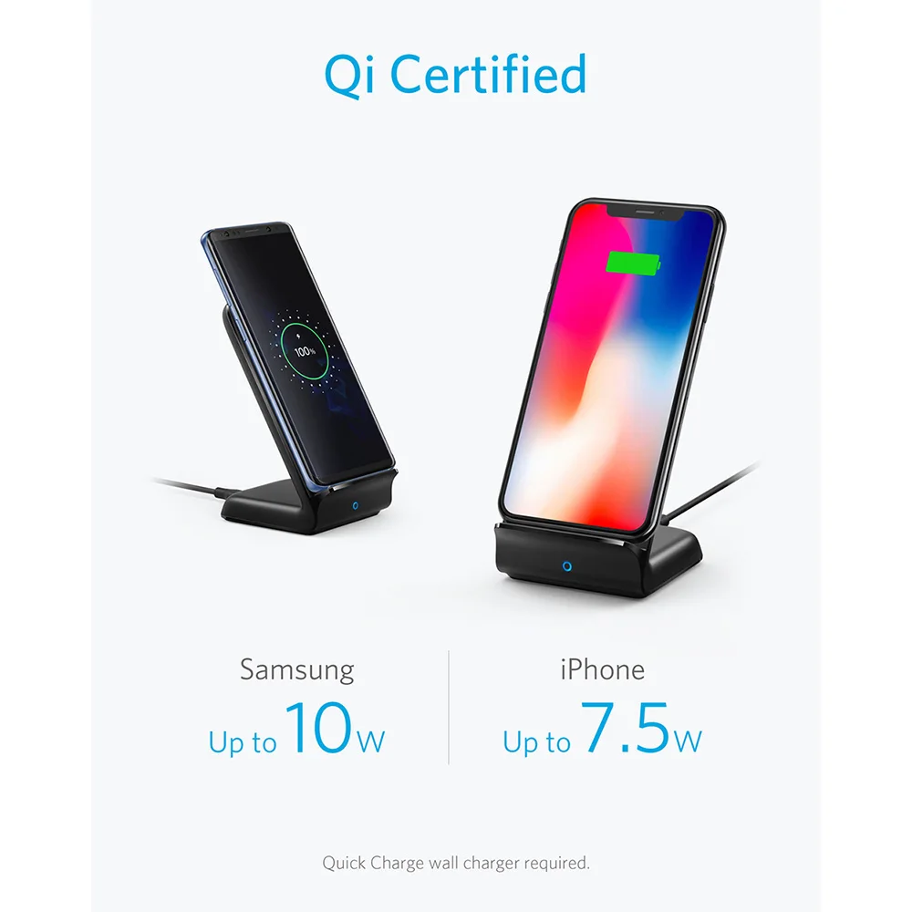 Anker PowerWave подставка для быстрой беспроводной зарядки Qi сертификат 7 5 Вт iPhone 11/11 Pro/11