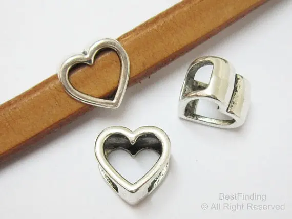 

Licorice Heart beads Hollow heart sliders Licorice leather findings -LF29
