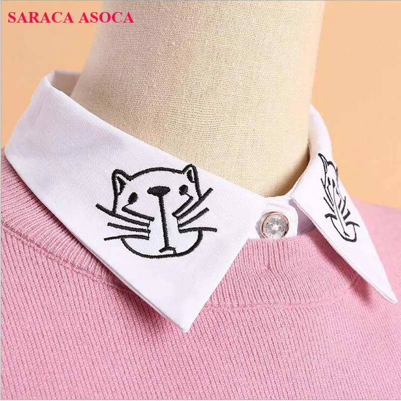 Fashion Embroidery White Shirt Detachable Collars Women All Macth