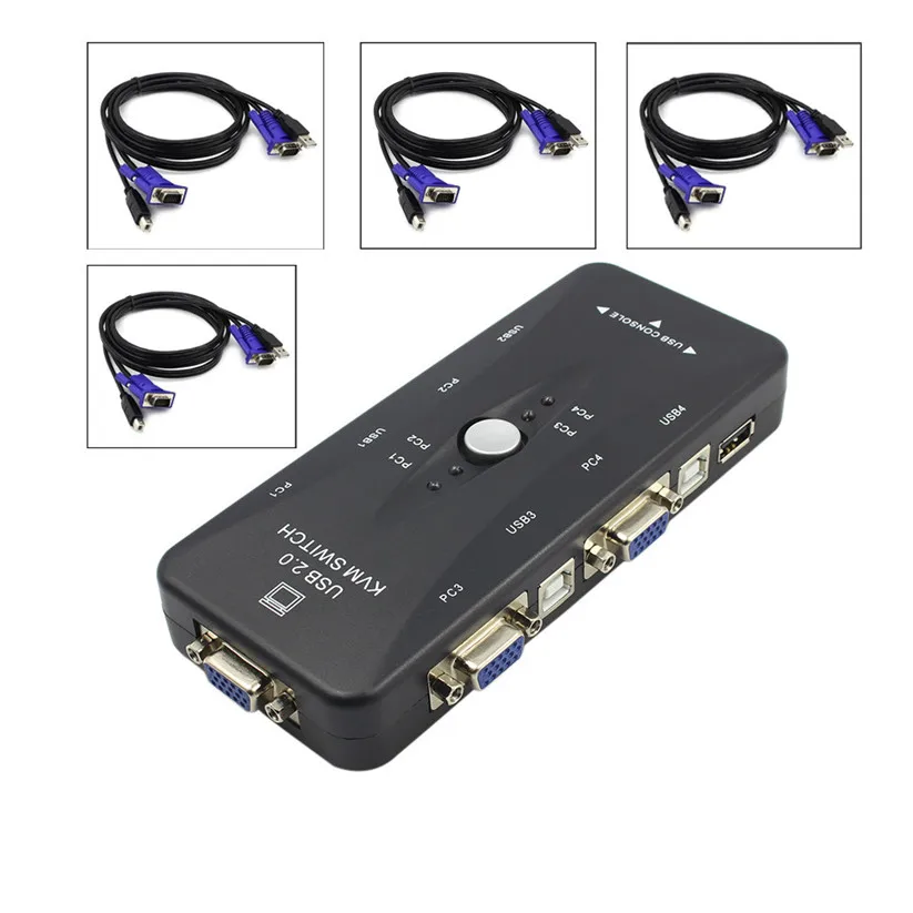 Binmer переключается Новый 4-Порты и разъёмы USB 2,0 kvm-переключатель Мышь/клавиатура/VGA видео монитор 200 МГц 1920x1440 td0517 челнока