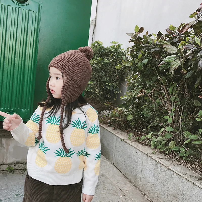 Autumn Winter Children's Clothing Cartoon Pineapple Knitted Sweaters Kids Baby Boys Girls Cotton Sweaters Tops