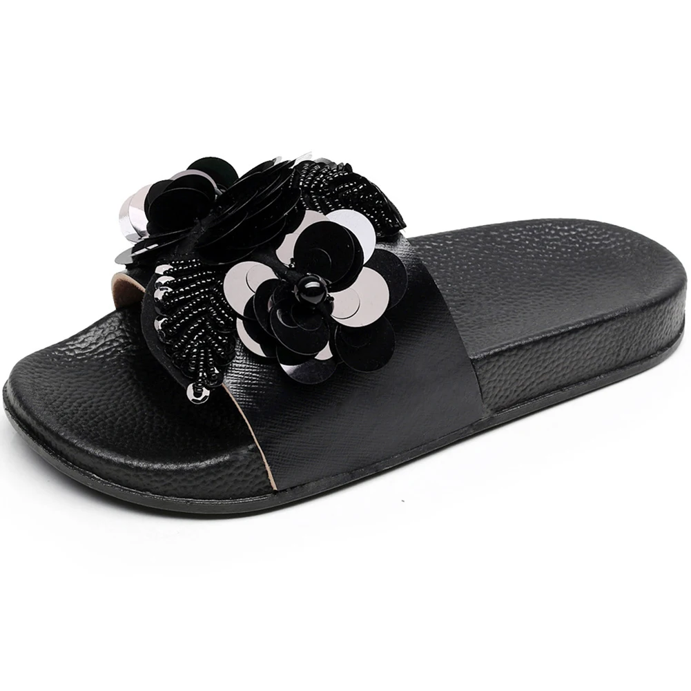 

Woman's Home Slides 2018 Fashion Flowers Open Toe Flats Seaside Women Beach Slippers Outdoor Designer Girls Summer Shoes
