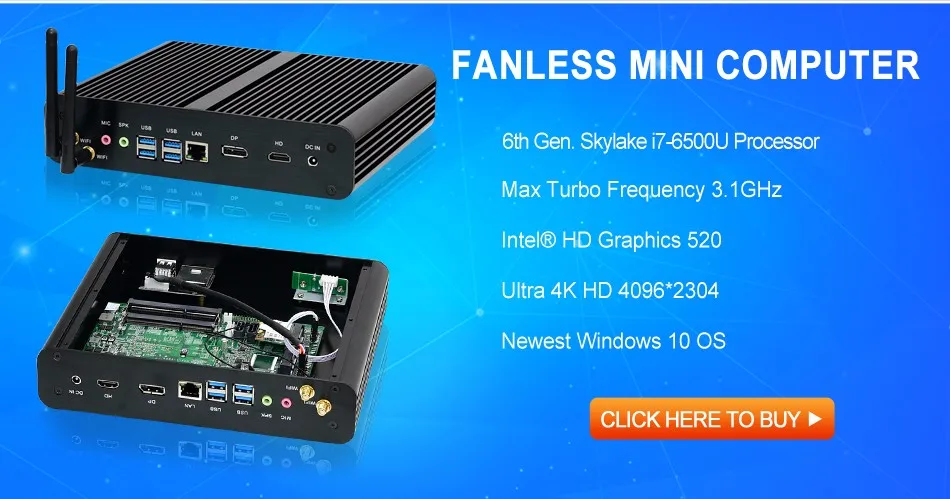 Skylake Intel I7 6500u 6600u Fanless Mini Pc Box Pc Htpc With Dp+
