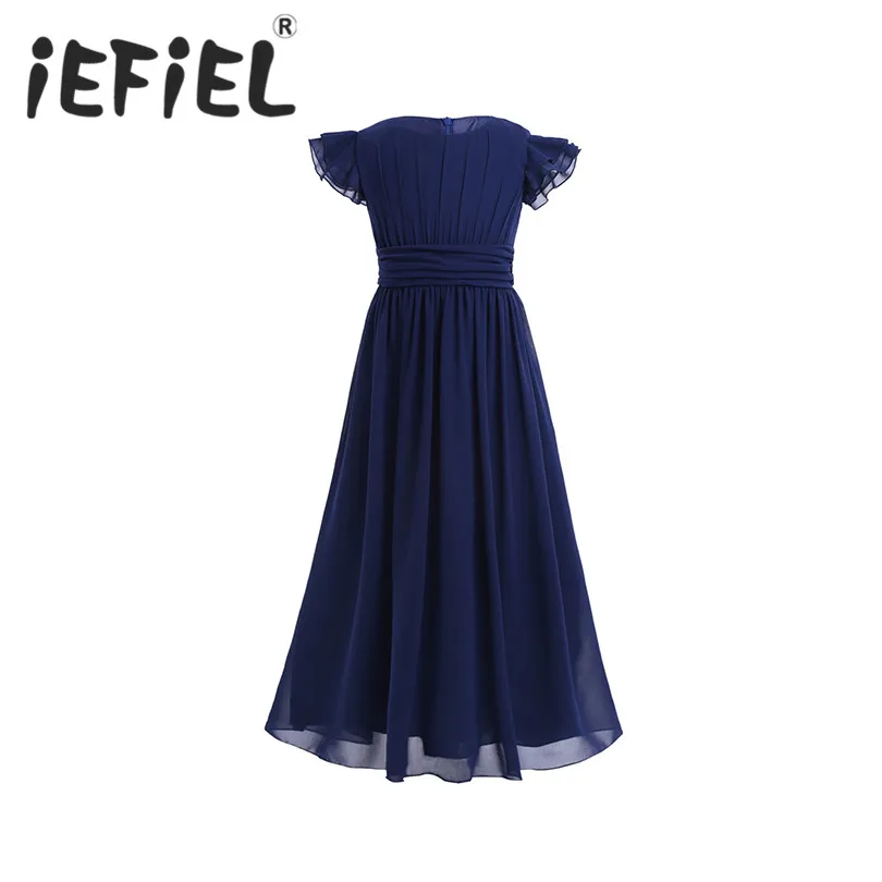 

iEFiEL Flower Girls Dress Kids Chiffon Wedding Pageant Summer Princess Party Ball Gown Tulle Dresses Children Teenage Clothes