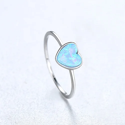 CZCITY, Романтические кольца 7 мм с огненным опалом в форме сердца для женщин, 925 пробы, серебро, 3 цвета, шикарные тонкие кольца для помолвки, хорошее ювелирное изделие - Цвет камня: Blue Color