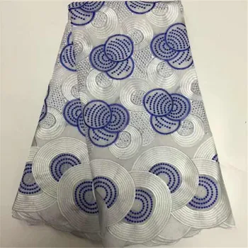 

White Mix Blue African Lace 5 yards Swiss Voile Lace In Switzerland 2018 High Quality African Cotton Lace fabric For Party