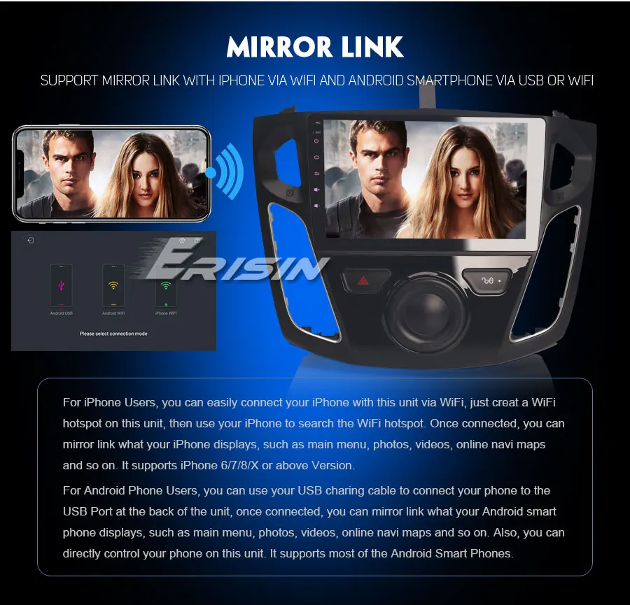 Perfect Erisin ES4895F 9" Android 9.0 Car Stereo Radio GPS SWC Canbus WiFi OBD Bluetooth for Ford Focus 8